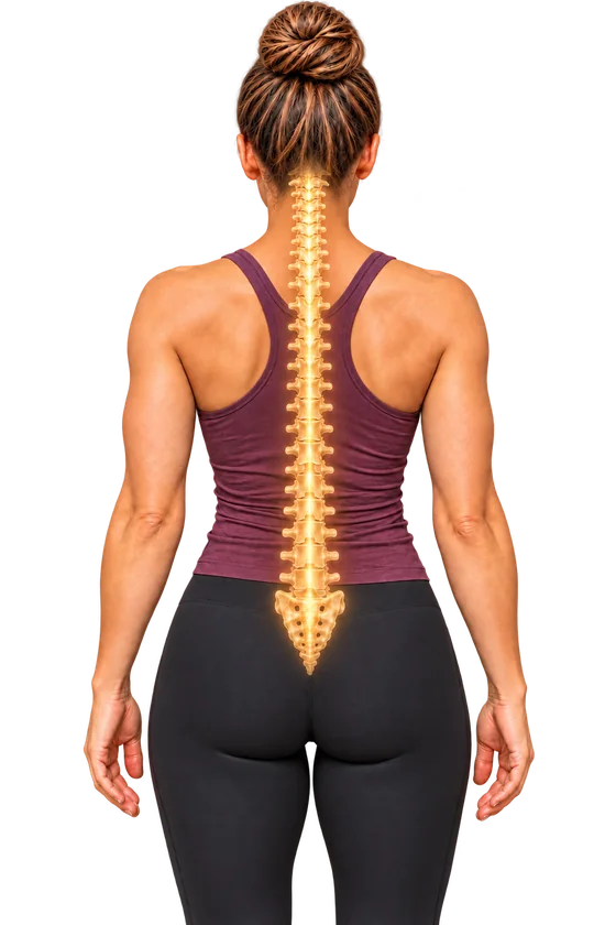 Woman seen from behind with her spine highlighted